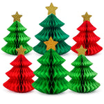 HASTHIP 6-Piece Paper Christmas Tree Decorations with Honeycomb Design, Gold Stars and Two Sizes