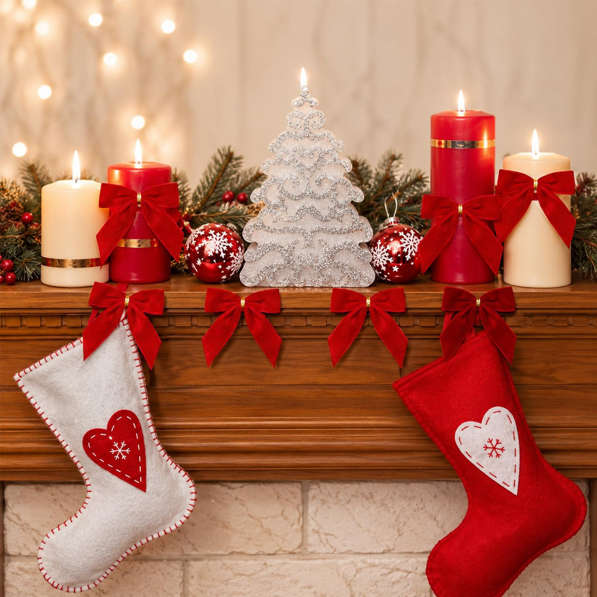 HASTHIP 24-Piece Red Velvet Christmas Bow Ornaments with Golden Tie Wires for Holiday Decorating