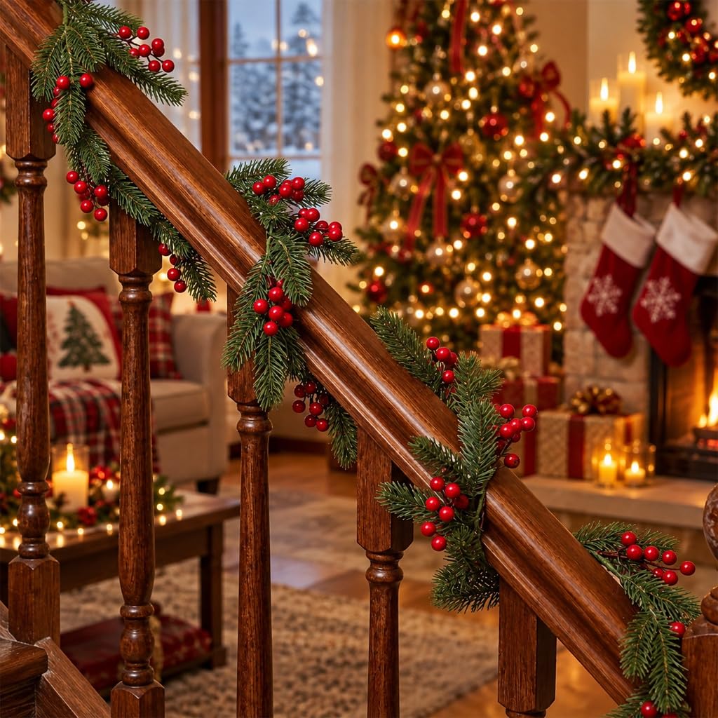 HASTHIP 5.9ft Artificial Pine Christmas Garland with Pine Cones, Flexible Vine and Hanging Rings