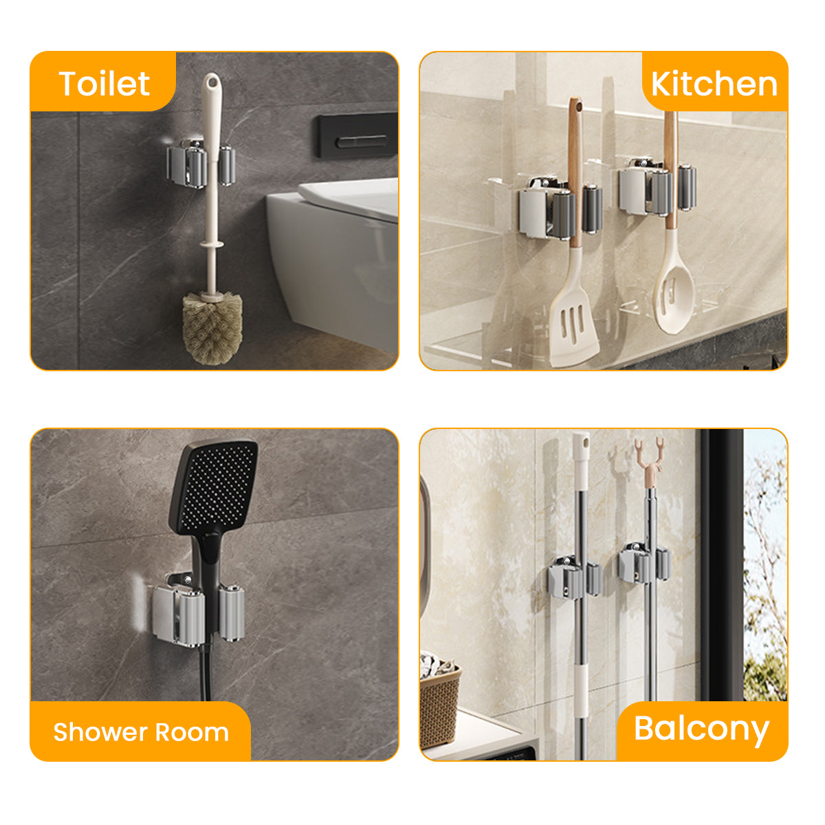 HASTHIP® Broom and Mop Holder Wall Mount Heavy Duty Broom Hooks Space-Saving Broom Rack Stainless Steel Broom Holder for Garage, Kitchen, Closet Organization(Pack of 2)