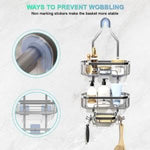 HASTHIP® Wall Shower Caddy 2-Tier No-Drill Adhesive Organizer, Rustproof Quick-Dry Bathroom Shelf with Hooks, Space-Saving Corner Storage and Soap Holder, Wall Mounted Shelves