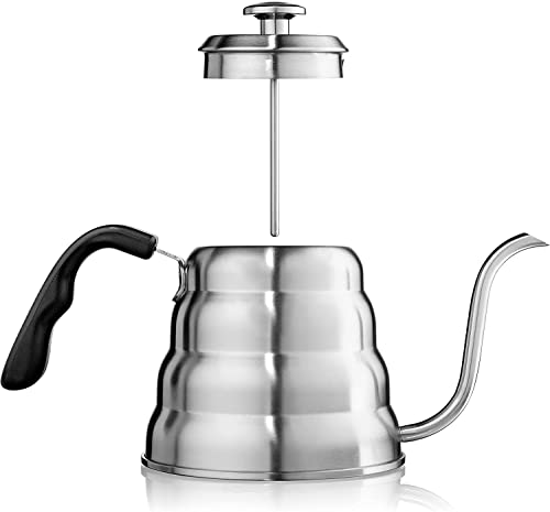 HASTHIP® Pour Over Coffee Kettle Gooseneck for Tea with Thermometer Premium 3-Layer Stainless Steel Bottom Maker Pot Update Triple Layered Base All Stovetops 40 floz 1200ml 3 PCS