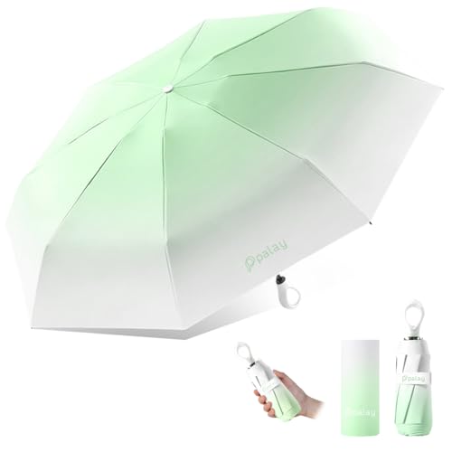 HASTHIP® Compact UV Umbrella UPF 50+ Sun & Rain Protection, 5-Fold Capsule Travel Umbrella with Windproof 8 Ribs, Lightweight Small Portable Parasol for Women Men Kids (Gradient Green)
