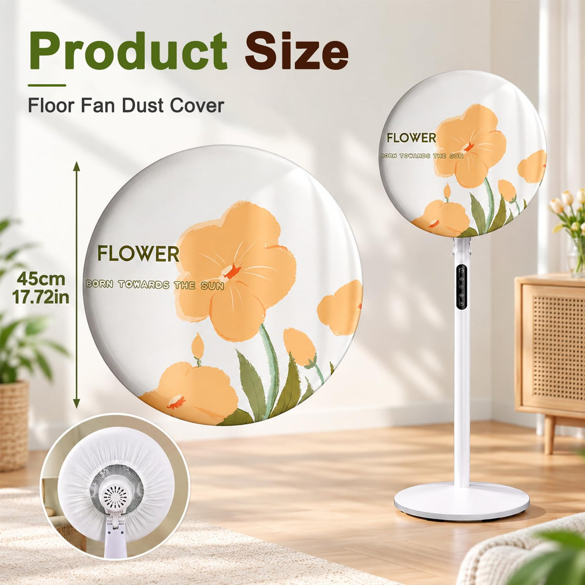 HASTHIP Washable Round Pedestal Fan Dust Cover, Stretch Polyester with Elastic Fit up to 45cm