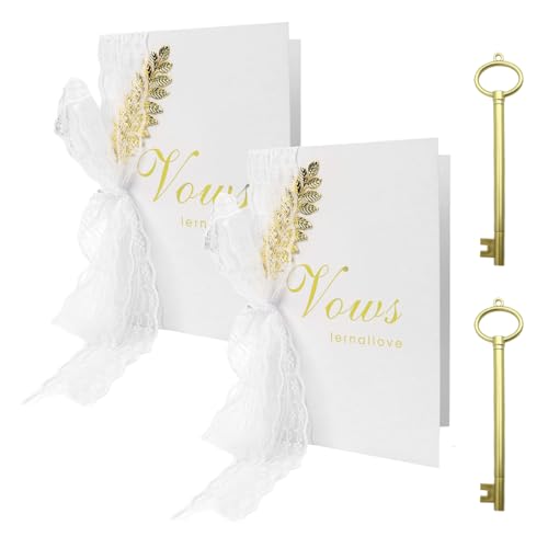 HASTHIP® Greeting Card for Love,2Pcs Gold Foil Elegant Wedding Vow Cards with 2Pcs Key Pens,Love Cards Best Wishes Card For Weddings And More Note Congratulations Keepsake for Brides Grooms.