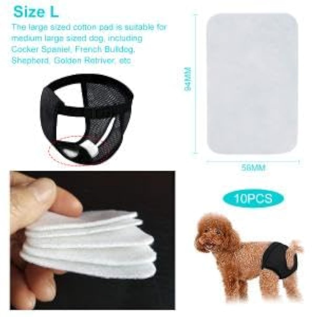 HASTHIP® Pañales Reutilizables para Perros Hembras Transpirables con 6 Almohadillas de Algodón Absorbentes, Ajuste Cómodo, Lavables y Suaves para Cachorros y Perros Adultos (L, Cintura 40