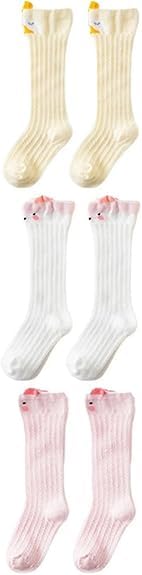 HASTHIP® 3 Pares Medias Altas de Malla Transpirable para Bebé Niña,Calcetines de Verano Algodón y Poliéster Suave con Diseño Dibujos Animados,Regalo Ideal para Niñas 1-3 Años Talla M