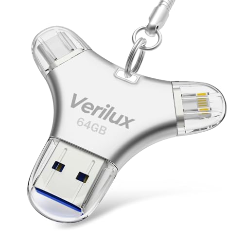 HASTHIP® HikXio 64GB Flash Drive 4-in-1 USB Memory Stick,USB 3.0 High-Speed OTG Flash Drive with Keychain,Type-C USB-A Micro Lightning Compatible with iPhone Android iPad Tablet PC