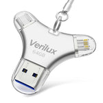 HASTHIP® HikXio 64GB Flash Drive 4-in-1 USB Memory Stick,USB 3.0 High-Speed OTG Flash Drive with Keychain,Type-C USB-A Micro Lightning Compatible with iPhone Android iPad Tablet PC