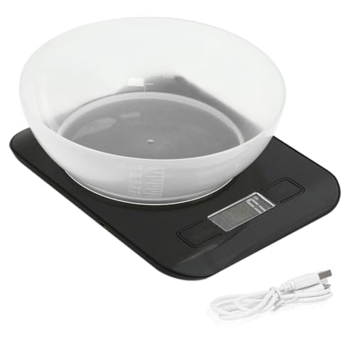 HASTHIP® LCD Kitchen Scale 10kg/1g Precision Digital Scale with Measuring Bowl & Stainless Steel Tray, USB Rechargeable, Clear Backlit Display, Switchable Units, Ideal for Baking & Cooking