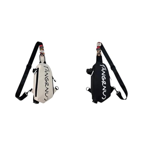 HASTHIP® 2Pcs Couple Crossbody Bag Men Women,13.5" Sling Bag,Waterproof Nylon Shoulder Large Chest w/Badges Adjustable Strap for Travel Office Cycling Hiking (White & Black)