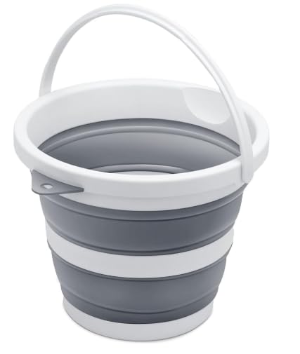 HASTHIP® Collapsible 10L Portable Folding Bucket, Multi-Purpose Wash Basin with Handle, Space Saving Plastic+TPR Water Pail for Cleaning, Camping, Fishing, Laundry, Outdoor, Grey
