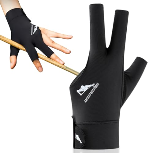 HASTHIP® 1Pcs Snooker Pool Billiard Glove, Left Hand Billiard Glove, Single Hand Professional Snooker Glove, Breathable Snooker Glove, 3 Fingers Anti-Slip Patch Design with Adjustable Wrist Strap