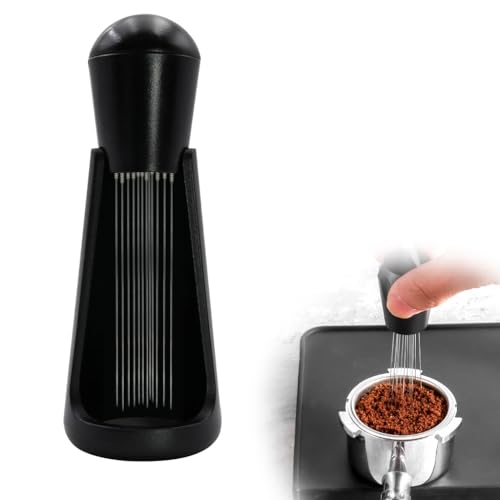 HASTHIP® Ground Coffee Stirrer with Stand Rack 304 Stainless Steel 8-Needle Coffee Stirrer Pin Tamper Professional Espresso Ground Coffee Distributor Essential Coffee Accessories for Home & Baristas