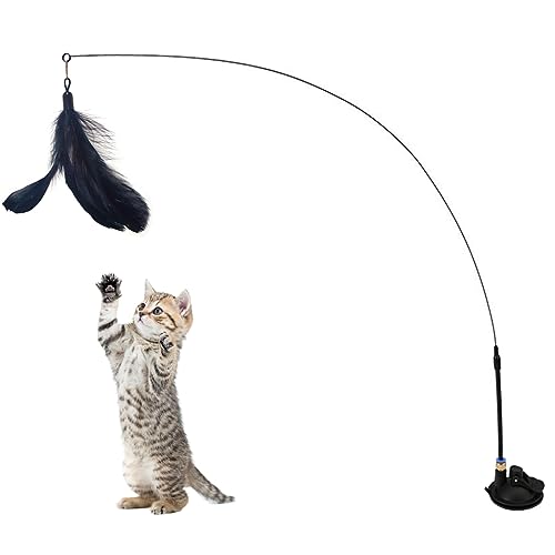 HASTHIP® Cat Toys, Cat Teaser Toy with Bell, Fixable Cat Interactive Toys with Suction Cup, Elastic Toys for Kittens, Persian Cat Toys and Feather Toys, Funny Cat Playing Toys for Indoor