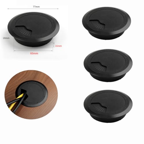 HASTHIP® 4Pcs 2.36Inch Desk Grommet Desk Wire Cord Cable Grommets Hole Cover Flexible Desk Cord Grommets Cable Wire Grommet Cable Hole Cover for Managing and Hiding Office PC Desk Cable Cord, Black