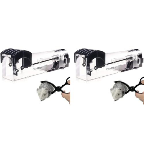 HASTHIP® Mouse Trap Snap Combo 12.6 Inches Transparent Rat Quick Response Live Catcher Humane Catch-and-Release Reusable for Kitchen 2PCS