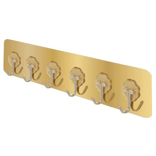 HASTHIP® ZIBUYU 6-in-1 Self-Adhesive Wall Hook Rack, No-Drill Sticky Hanger Strip for Bathroom, Kitchen, Wardrobe – Peel and Stick Metal PVC Organizer for Hanging Towels, Keys, Utensils