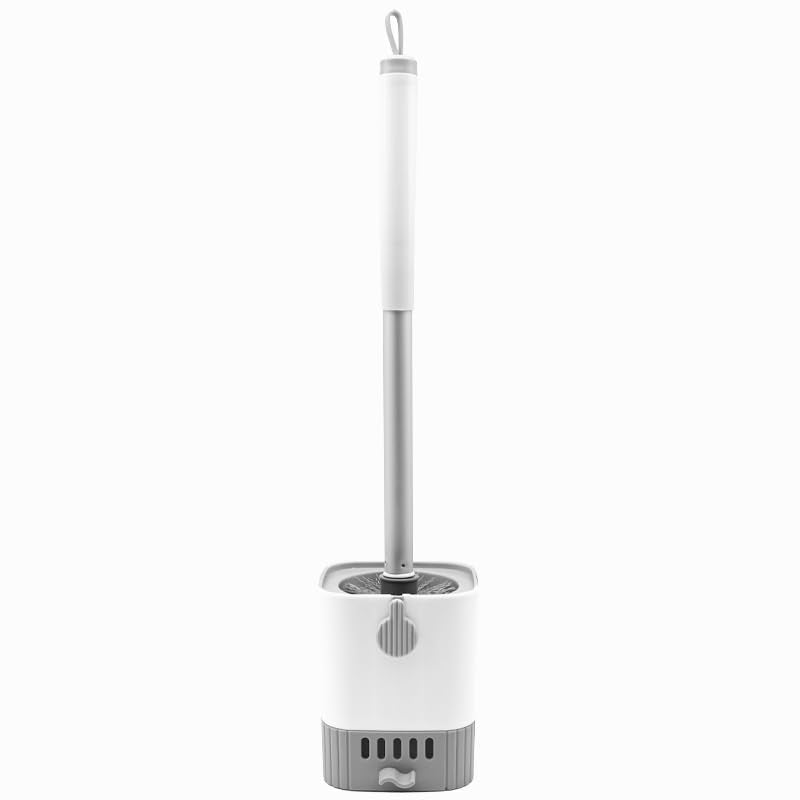 HASTHIP Toilet Cleaning Brush with 44cm Handle for Deep Bathroom Cleaning | Wall Mounted ABS Holder with Removable Drip Tray