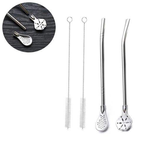 HASTHIP 7-Inch Stainless Steel Reusable Smoothie Straws with Scoop Heads (2-Pack)