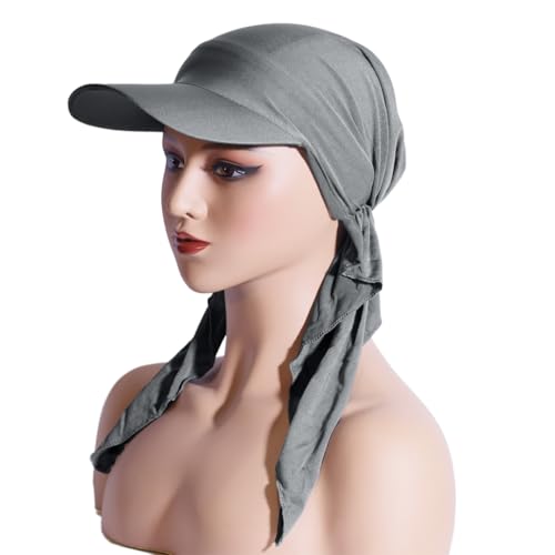 HASTHIP® Azonee Chemo Cap with Brim for Women, Pre-Tied Turban Headscarf, Lightweight Bamboo Head Wrap, Adjustable Visor Headwear for Baldness, Cancer, Outdoor Sleep Skull Cap - Grey
