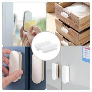 HASTHIP® 6 Pack Self-Stick Cabinet Door Drawer Handles, Stick-On Pulls for Kitchen, Wardrobe, Sliding Door, Window, Office, White Auxiliary Handle Helper, No-Drill Knobs for Furniture and Cupboards