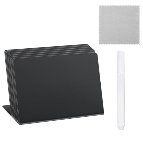 HASTHIP® 12Pcs Reuseable Price Display Stands 4" x 3" Chalkboard Stand for Displaying Price, Dish Name, with White Marker & Wipe Cloth, Versatile Samll Display Stand for Buffet Party, Bakery