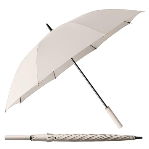 HASTHIP® Large Golf Umbrella for Men Women, 52 Inch Canopy Windproof Rain Sun UV Protection, Oxford Fabric Straight Handle Auto Open Stick Umbrella for Outdoor Travel Commute (Beige)