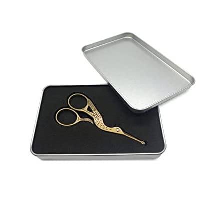 MAYCREATE® Nose Hair Trimmer Ear Nose Hair Scissors for Men, Multipurpose Small Beard Scissors, Women Eyelashes Eyebrow Scissors, Safety Blunt Tip for Facial Hair Moustache, with Storage Box (gold)