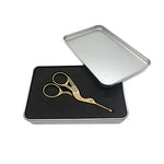 MAYCREATE® Nose Hair Trimmer Ear Nose Hair Scissors for Men, Multipurpose Small Beard Scissors, Women Eyelashes Eyebrow Scissors, Safety Blunt Tip for Facial Hair Moustache, with Storage Box (gold)