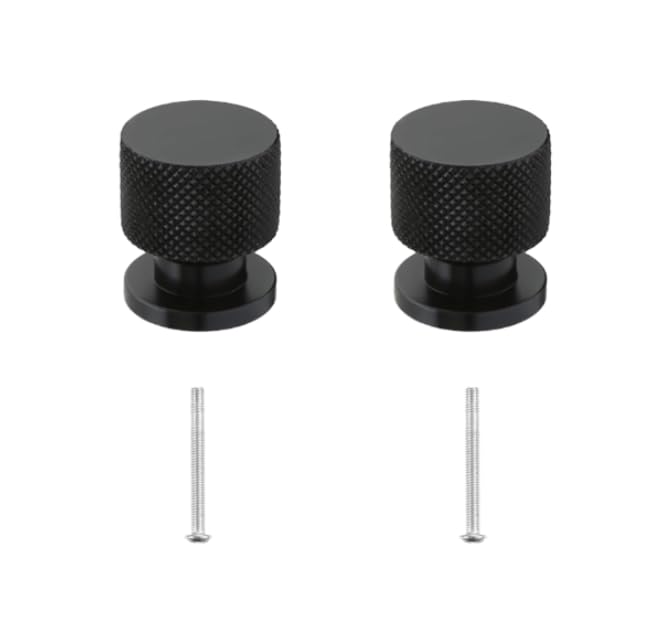 HASTHIP® 2 Pack Matte Black Cabinet Knobs for Kitchen Cabinets, Drawer Pulls, Single Hole Modern Dresser Knobs, Round Cupboard Door Handles, Hardware for Wardrobe, Bathroom, Furniture with Screws