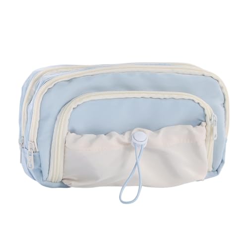 HASTHIP® 3-Layer Aesthetic Pencil Pouch for Girls, Large Capacity School Stationery Organizer, Soft Cloth Zipper Bag with Multi Compartments, Cute Gift, 21x13x10cm