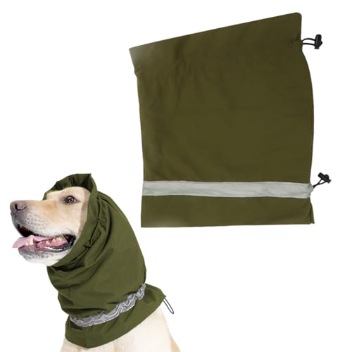 HASTHIP® Dog Hoodie Head Cover, Dog Ear Muffs Noise Protection, Plush Widen Warm Pet Hat Wrap with Reflective Strip & Adjustable Buckle for Calming Dogs/Aid Sleep(Green, Neck: 50-64cm)