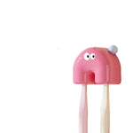 HASTHIP® Wall Toothbrush Holder with 2 Storage Slots, Cartoon Pink Wall Adhesive Toothbrush Storage Rack with Flip Up Lid, Bathroom Toothbrush Organizer for Kids, Adults, E-Toothbrush, 6.4x4x8cm