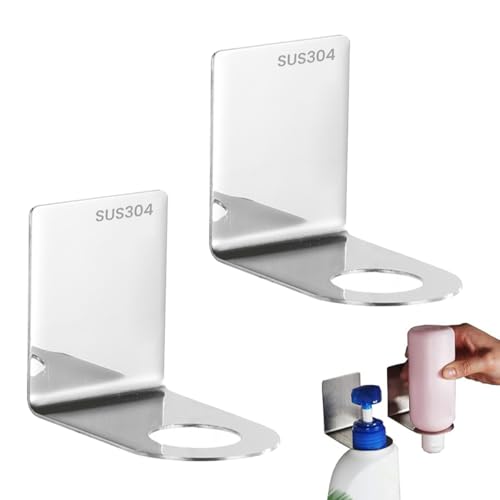 HASTHIP® Wall Mount Holder for 27mm Pump Bottles, Hand Soap Pump Bottle Rack for Kitchen Bathroom, Open Hole Stainless Steel Wall Rack for Pump Bottle Hand Soap, Shampoo, Body Wash, No-Drill