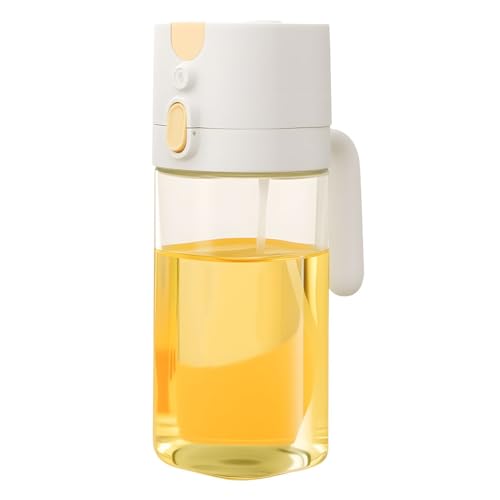 HASTHIP® 2 in 1 Olive Oil Sprayer for Cooking, Light-Blocking Olive Oil Dispenser Bottle for Kitchen Gadgets, 580ml Dark Amber Glass Brown Bottle