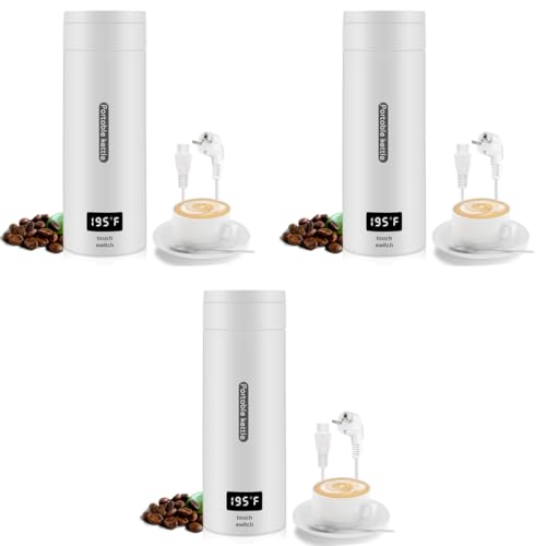 HASTHIP® Electric Kettle 0.4 Litre 300W Portable Water Bottle Hot Tea Mug Multipurpose Food Grade Fast Boil Auto Shut Off Travel LCD Smart Temperature Display 3PCS