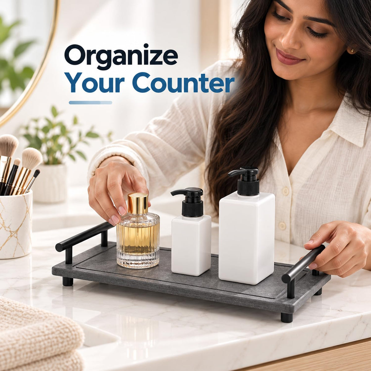 HASTHIP Diatomaceous Earth Sink Caddy, Fast-Drying Dark Grey Tray for Kitchen and Bathroom