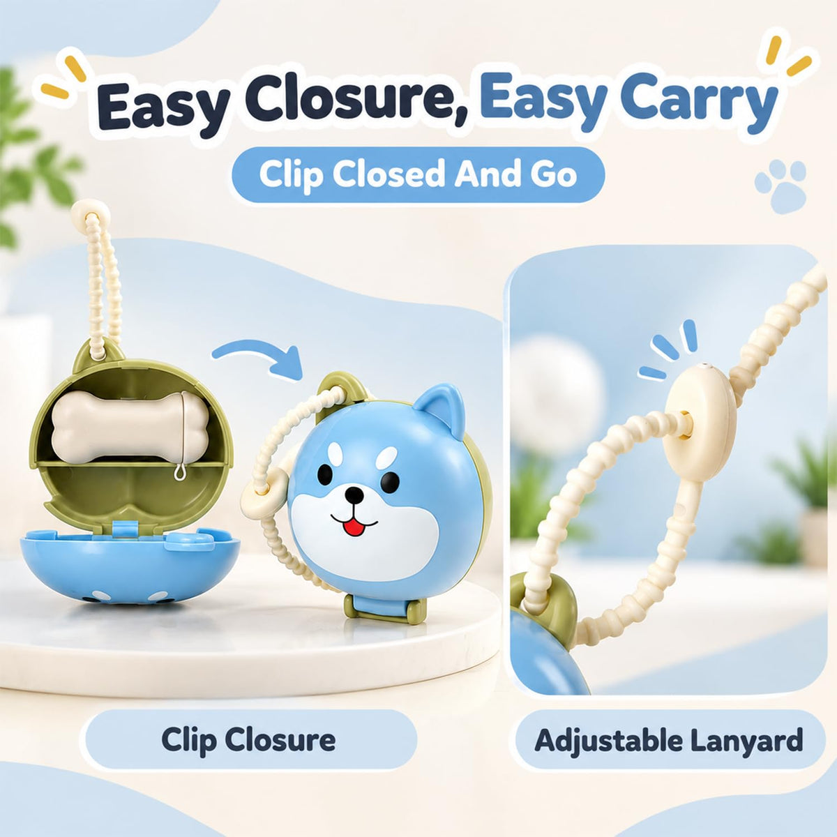 HASTHIP 2-Pack Shiba Inu Toothbrush Holder with Refillable Silicone Paste Dispenser and Travel Lanyard