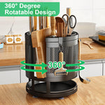 HASTHIP® Kitchen Organizer Rotatable Carbon Steel Multi Compartment Modern Kitchen Utensil Organizer Tableware Draining Rack Cutting Board Rack Cutter Holder Storage Holder with 4 Hooks, 23.5x24cm
