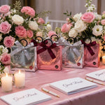 HASTHIP Metallic Foil Gift Boxes with Ring Handles, Pre-Tied Bows and Embossed Typography