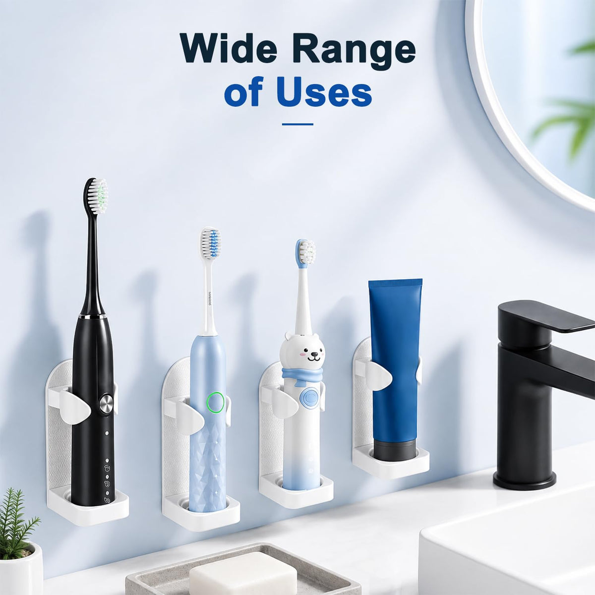HASTHIP Adjustable Electric Toothbrush Holder with Drainage, Detachable Base and Self-Adhesive Wall Mount
