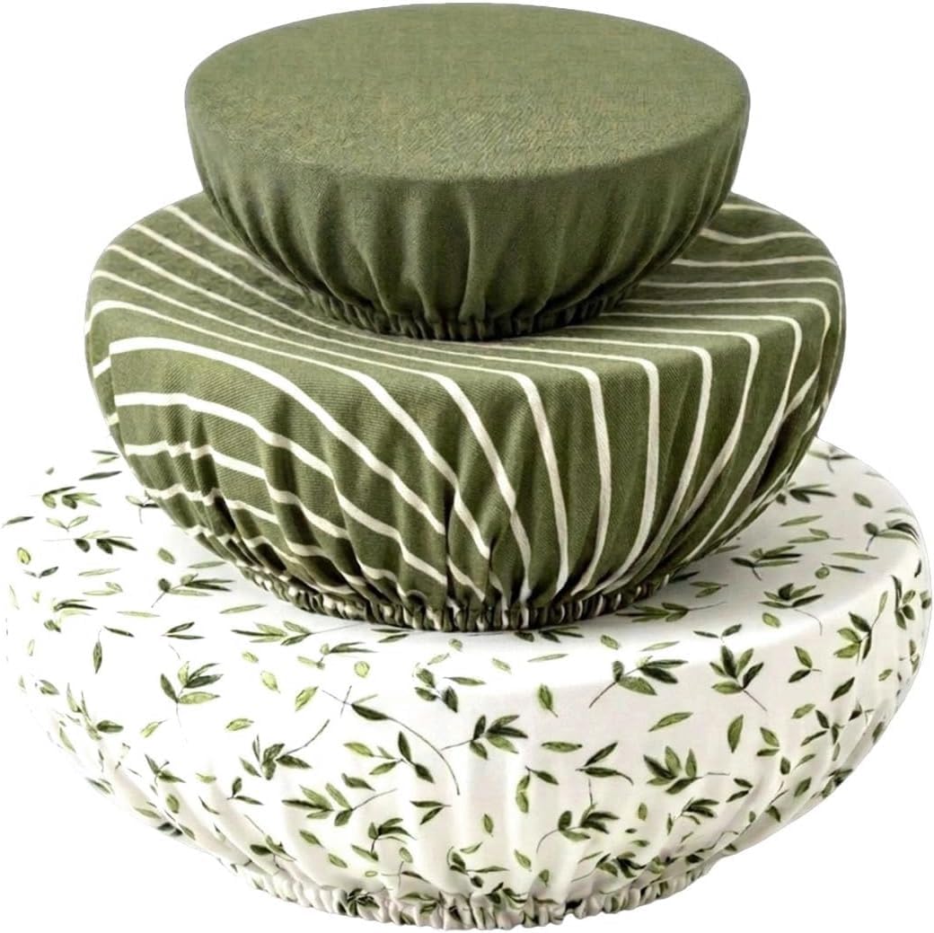 HASTHIP 3 Pack Linen Cotton Bowl Covers with Elastic Fit for Bread Proofing and Meal Prep