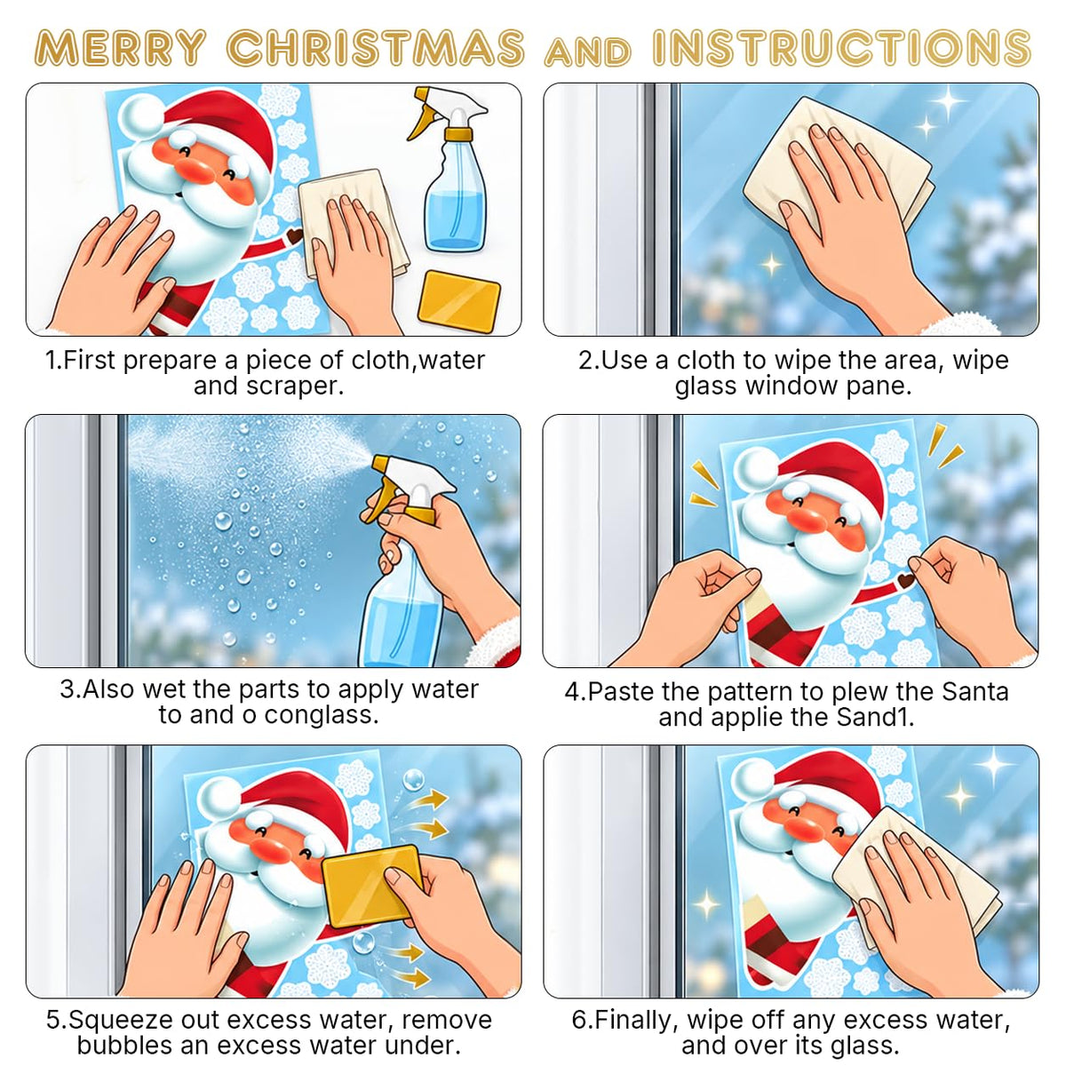 HASTHIP Christmas Window Clings, 4 Sheets with 46 Double-Sided Festive Decals for Smooth Glass