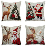HASTHIP Christmas Cushion Covers, Set of 4, 45 x 45 cm, with Reindeer, Santa and Snowman Prints
