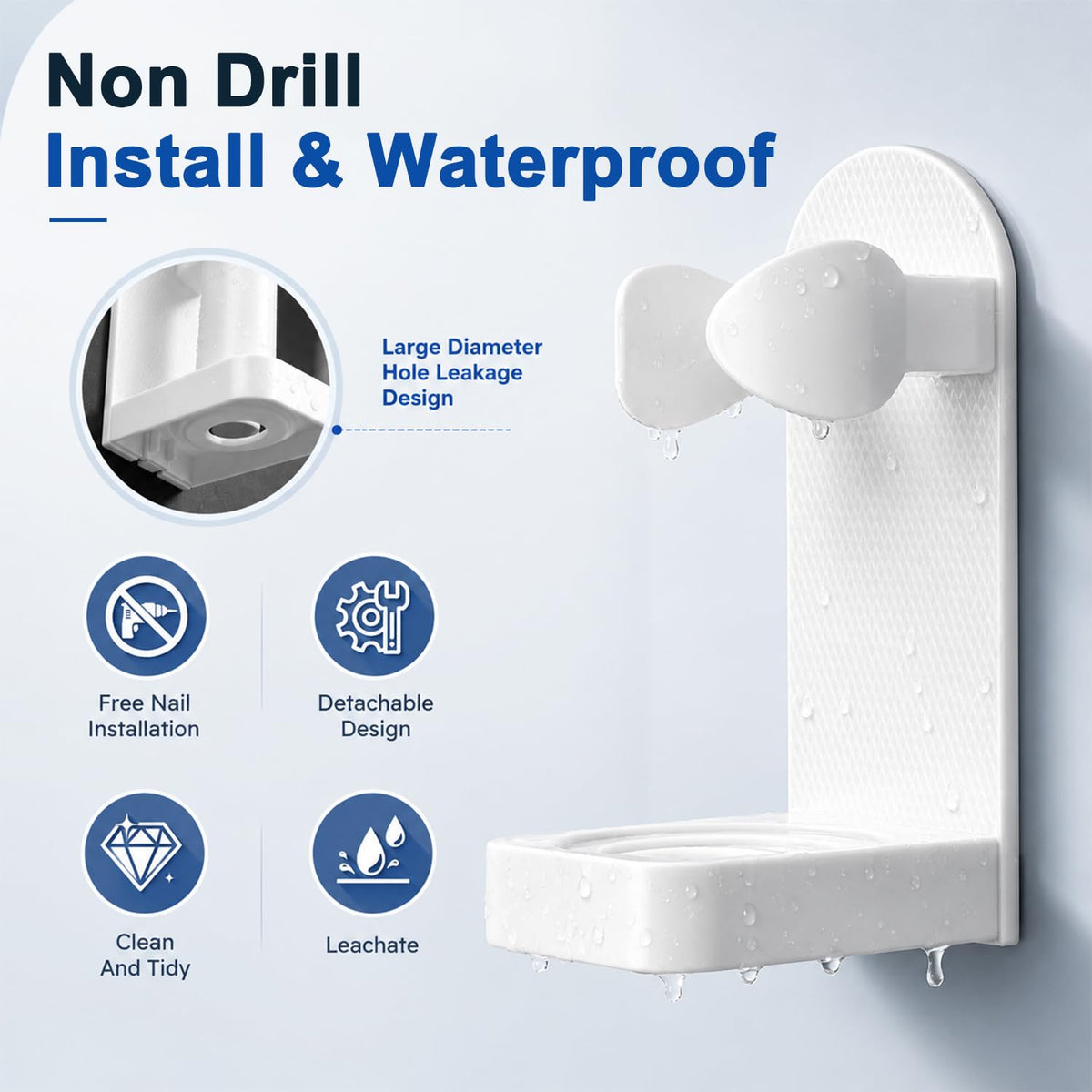 HASTHIP Adjustable Electric Toothbrush Holder with Drainage, Detachable Base and Self-Adhesive Wall Mount