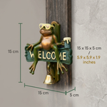 HASTHIP Frog Doorbell Sign with Resin Wall Decor, Metal Bell, Pre-Punched Hole, 15x15x5cm