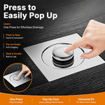 HASTHIP Square Pop-Up Floor Drain Cover with Stainless Steel Top and Detachable Hair Filter