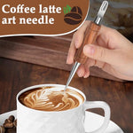 HASTHIP® Dual-ended Latte Art Pen, Stainless Steel Etching Tool with Wooden Handle, Needle & Round Tip Design for Coffee Drawing, Barista Art Tool for Cappuccino and Espresso Decor