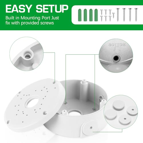HASTHIP® Waterproof Bullet Security Camera Mount Bracket with Metal Enclosure, White ABS Junction Box, Hides Cables for Outdoor CCTV, Easy Install, Fits IP/POE Cams(3.94x1.89 In)